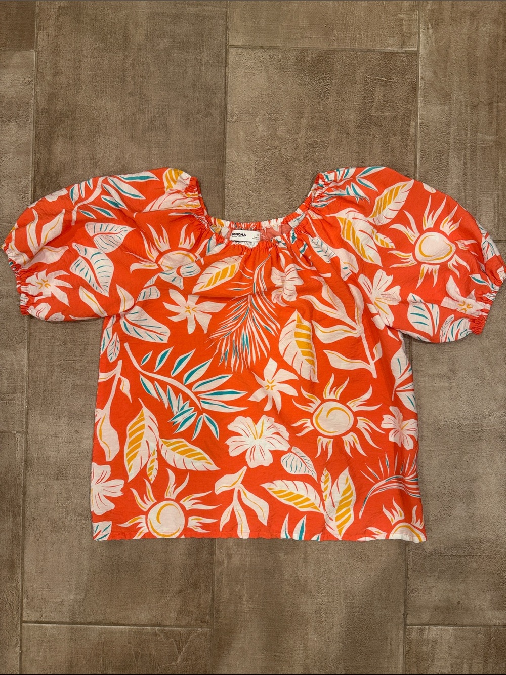 Sonoma Orange Floral Puff-Sleeve Top
